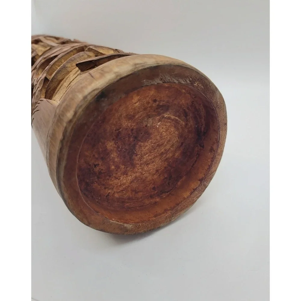 Chinese Bamboo Brush‎ Pot Carved Wooden Asian Flower Vase